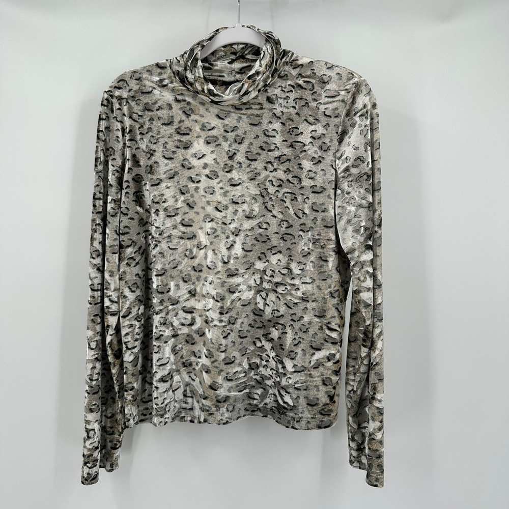 Sno Skins Women Y2K Cheetah Velvet Top Sz L Indie Sleeze Animal Print Turtleneck